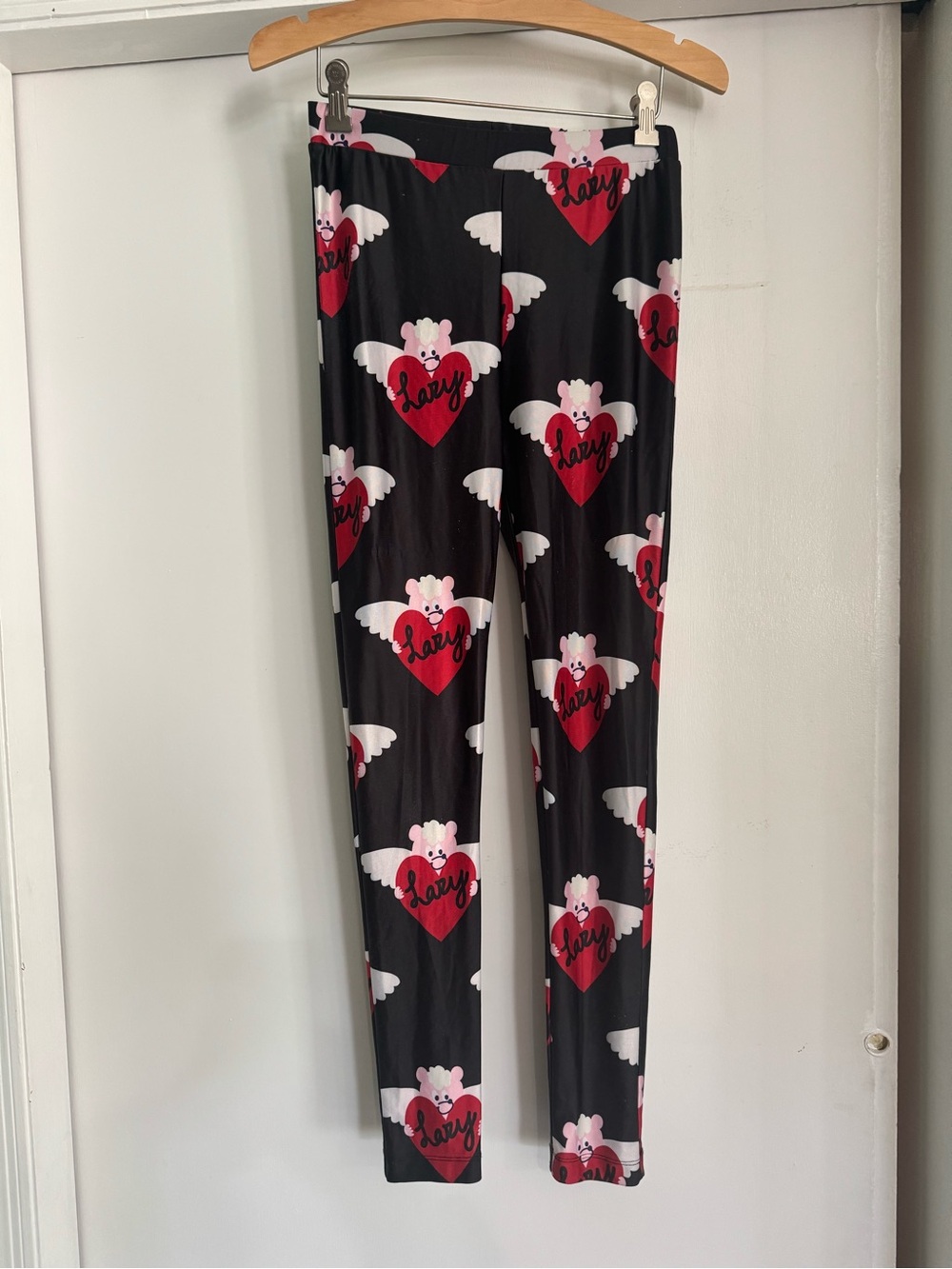 Lazy Oaf pigs fly heart Leggings Womens Small Black Print High Rise